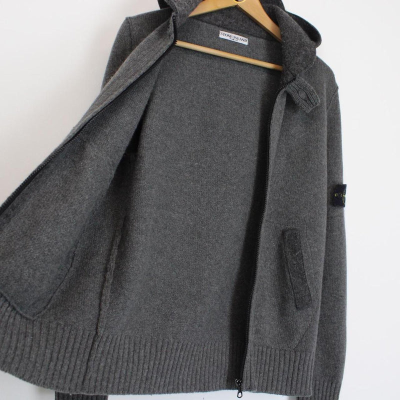 Vintage Stone Island AW 2009 Grey Wool Knit Full Zip Hoodie