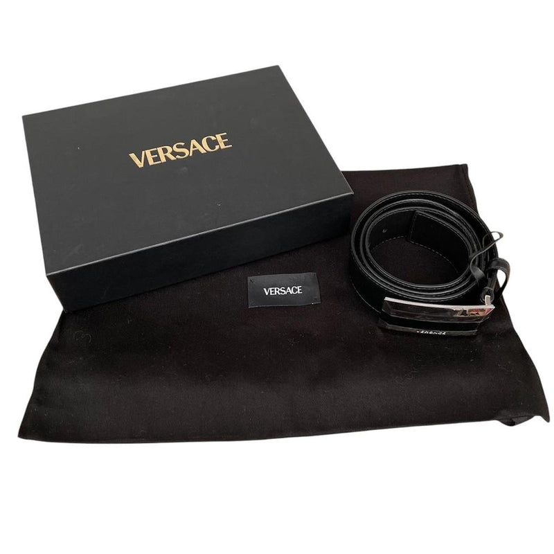 Versace Black and Silver Leather Belt