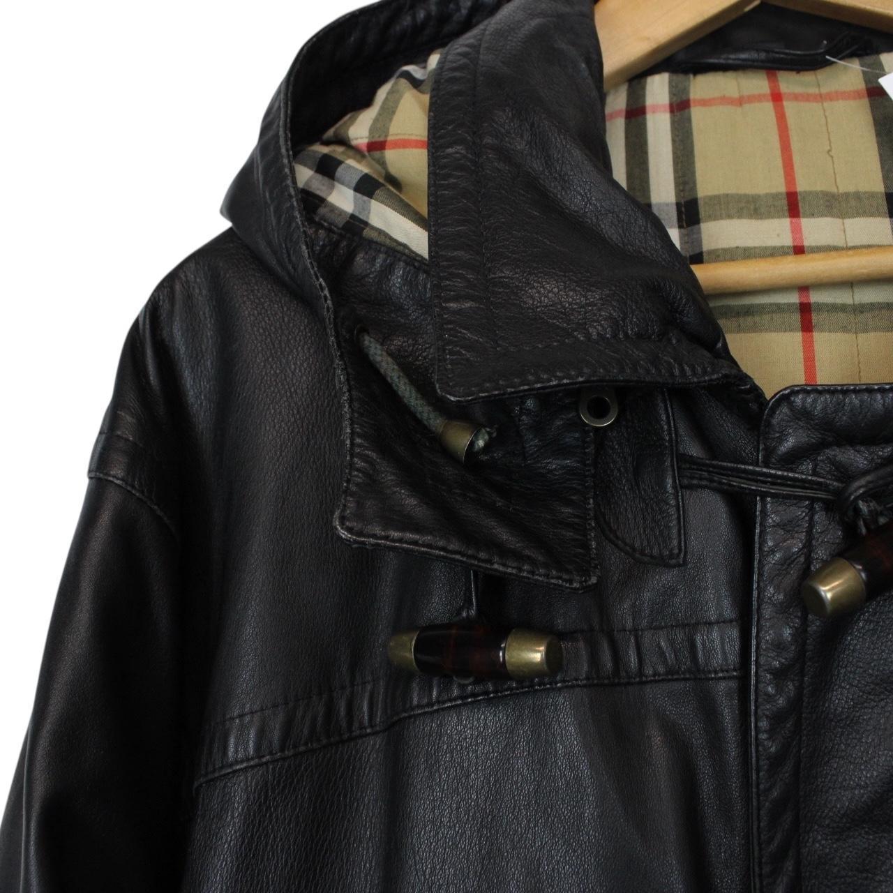 Vintage 90s Burberry Black Nova Check Lined Leather Duffle Coat