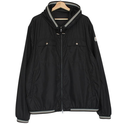 Moncler black windbreaker jacket full zip nylon with logo detail and excellent condition.