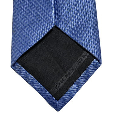DKNY blue silk tie with subtle sheen and classic design.