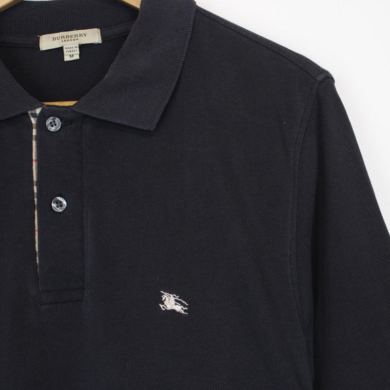 Burberry London Navy Blue Nova Check Detail Short Sleeve Cotton Polo Shirt
