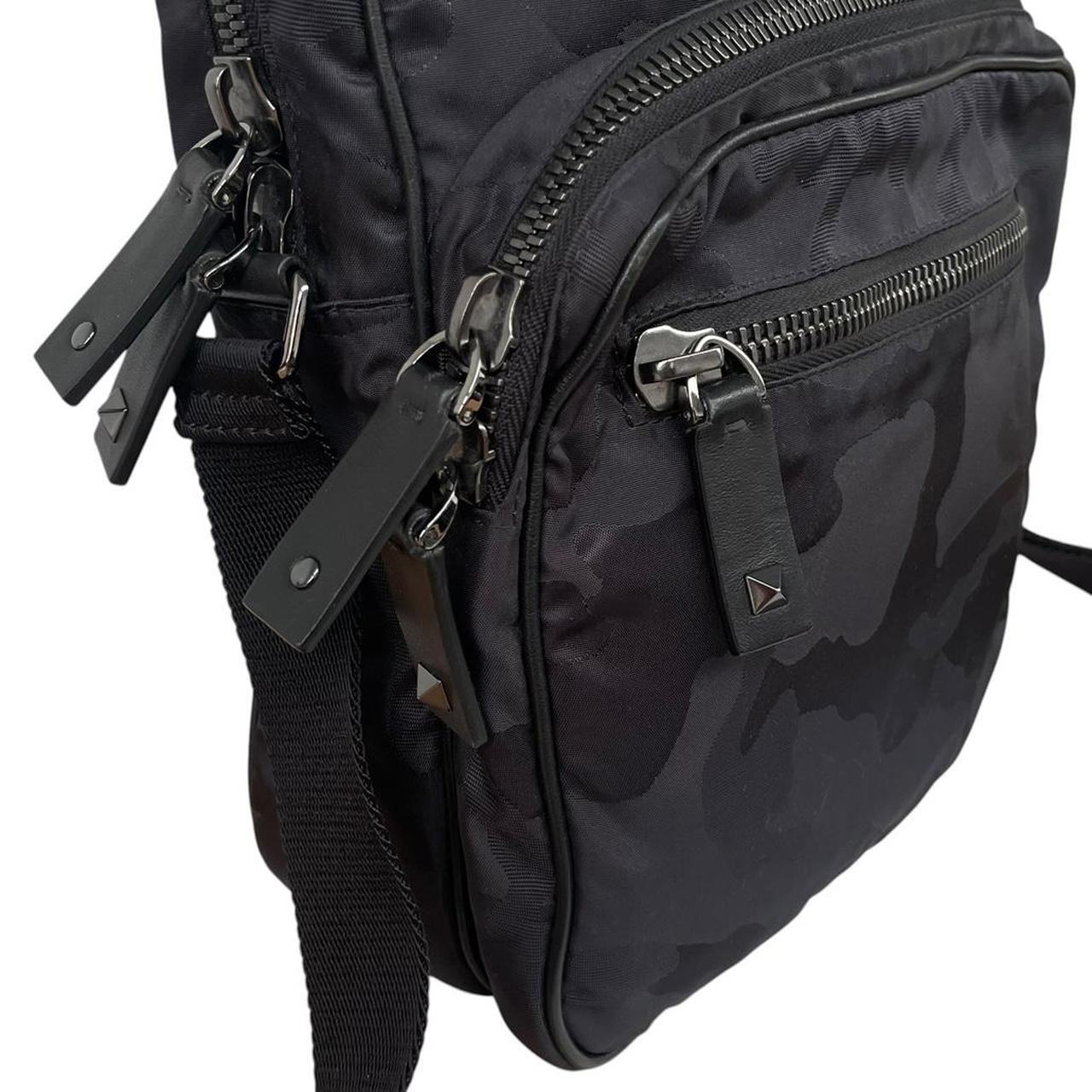 Valentino Garavani Black Camo Nylon Crossbody Messenger Bag