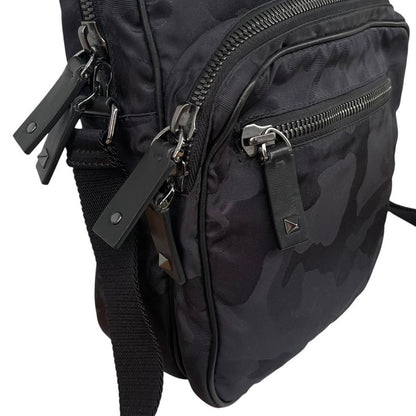 Valentino Garavani Black Camo Nylon Crossbody Messenger Bag