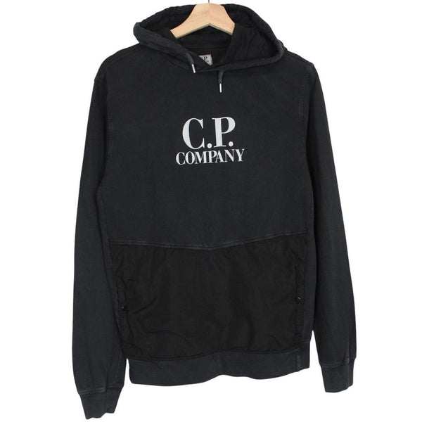 CP Company Black Cotton Logo Print Hoodie Jumper