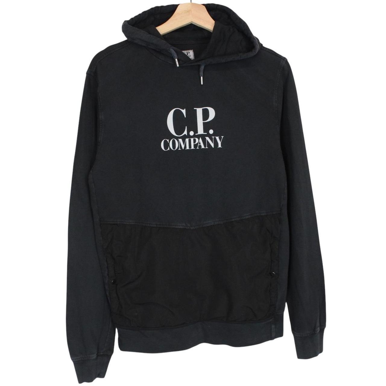 CP Company Black Cotton Logo Print Hoodie Jumper