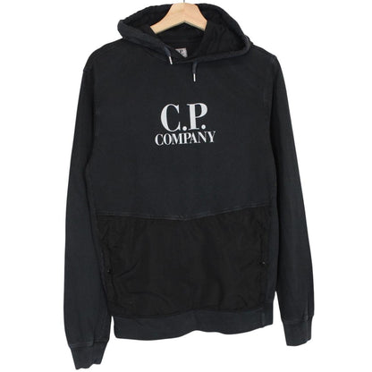 CP Company Black Cotton Logo Print Hoodie Jumper