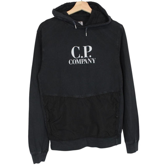 CP Company Black Cotton Logo Print Hoodie Jumper