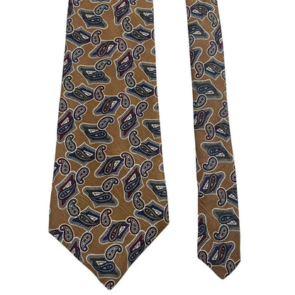 Christian Dior brown silk tie with abstract print and vintage design.