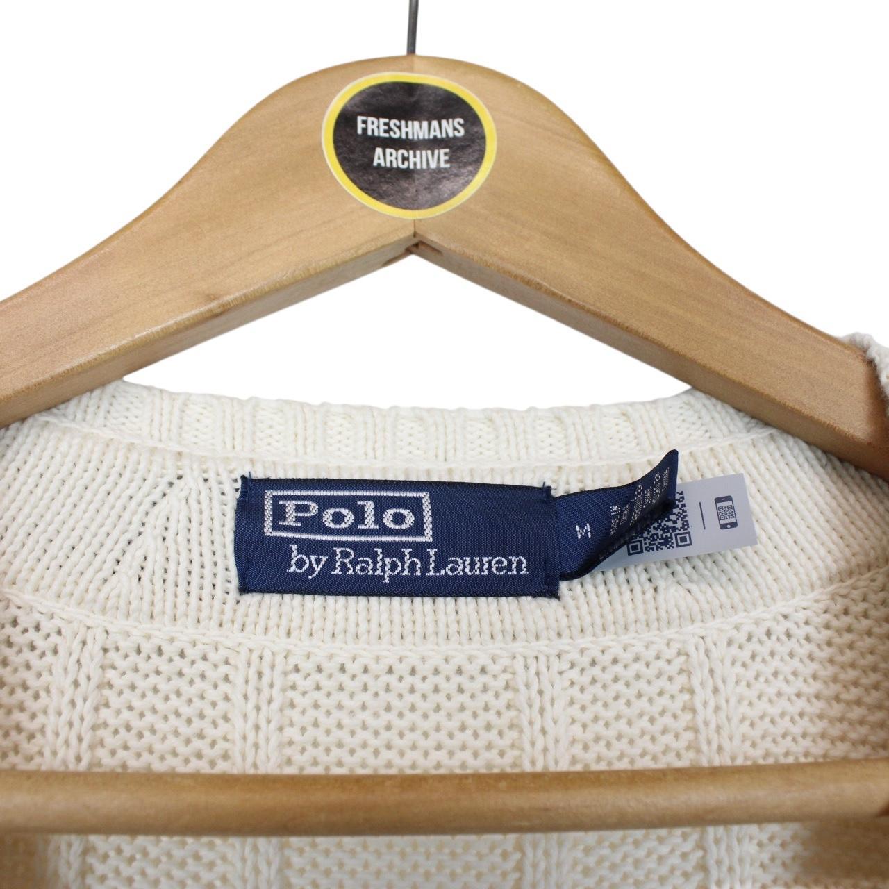 Polo Ralph Lauren Cream and Blue The Iconic Cricket Cotton Cable Knit Jumper