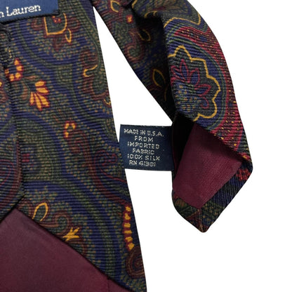 Polo Ralph Lauren multicoloured silk tie with paisley print design and logo detail.