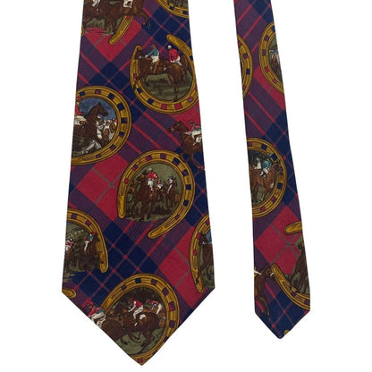 Polo Ralph Lauren multicoloured silk tie featuring equestrian print and logo detail.