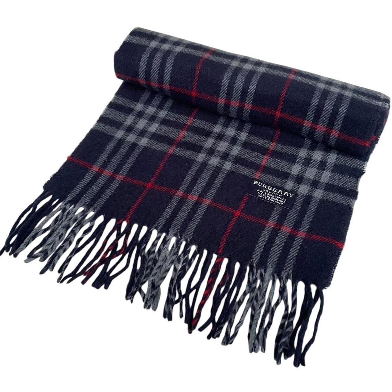 Vintage 90s Burberry Navy Blue Nova Check Lambswool Scarf