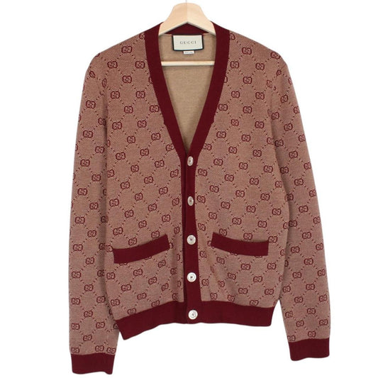 Gucci Bordeaux GG Jacquard Monogram Wool Blend Cardigan Jumper