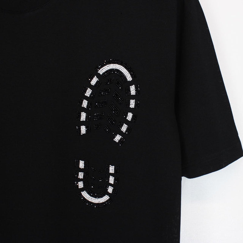 Lanvin Black and White Short Sleeve Footprint T-Shirt
