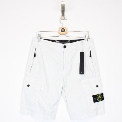 Stone Island SS 2022 White Bermuda Cotton Cargo Shorts