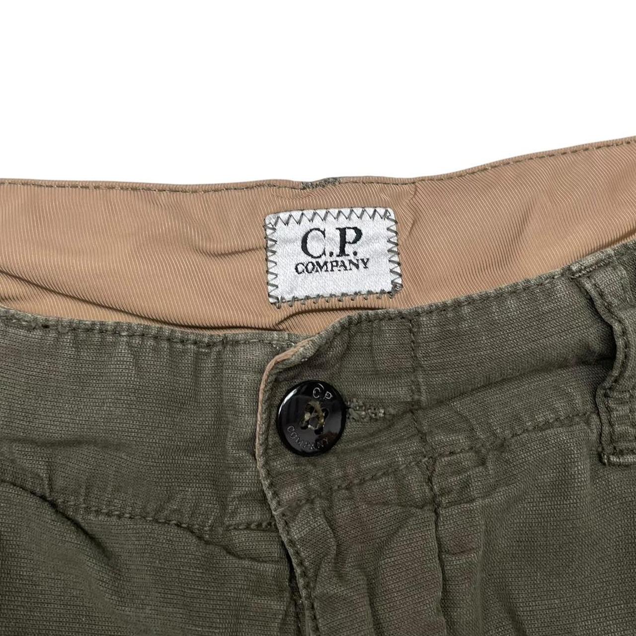 CP Company Khaki Green Cotton Lens Cargo Shorts