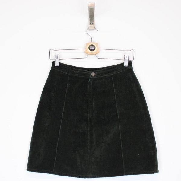 Vintage 90s Versace Jeans Couture Dark Green Cotton Velour Mini Skirt