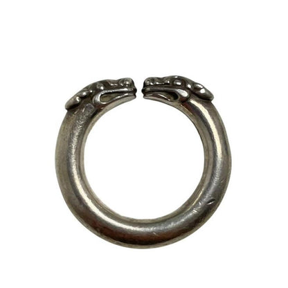 Chrome Hearts silver ring with double dog design and 925 sterling silver material.