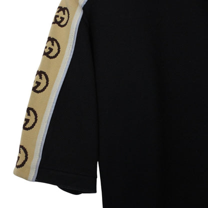 Gucci Black and Beige Interlocking G Stripe Short Sleeve Polo Shirt