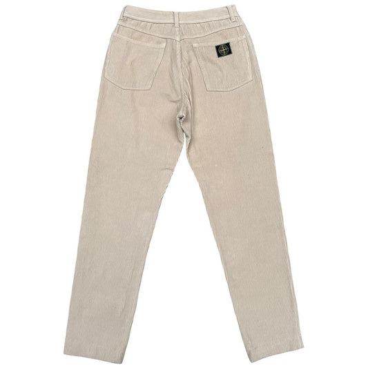 Vintage 80s Stone Island Green Edge Badge Beige Straight Leg Corduroy Trousers