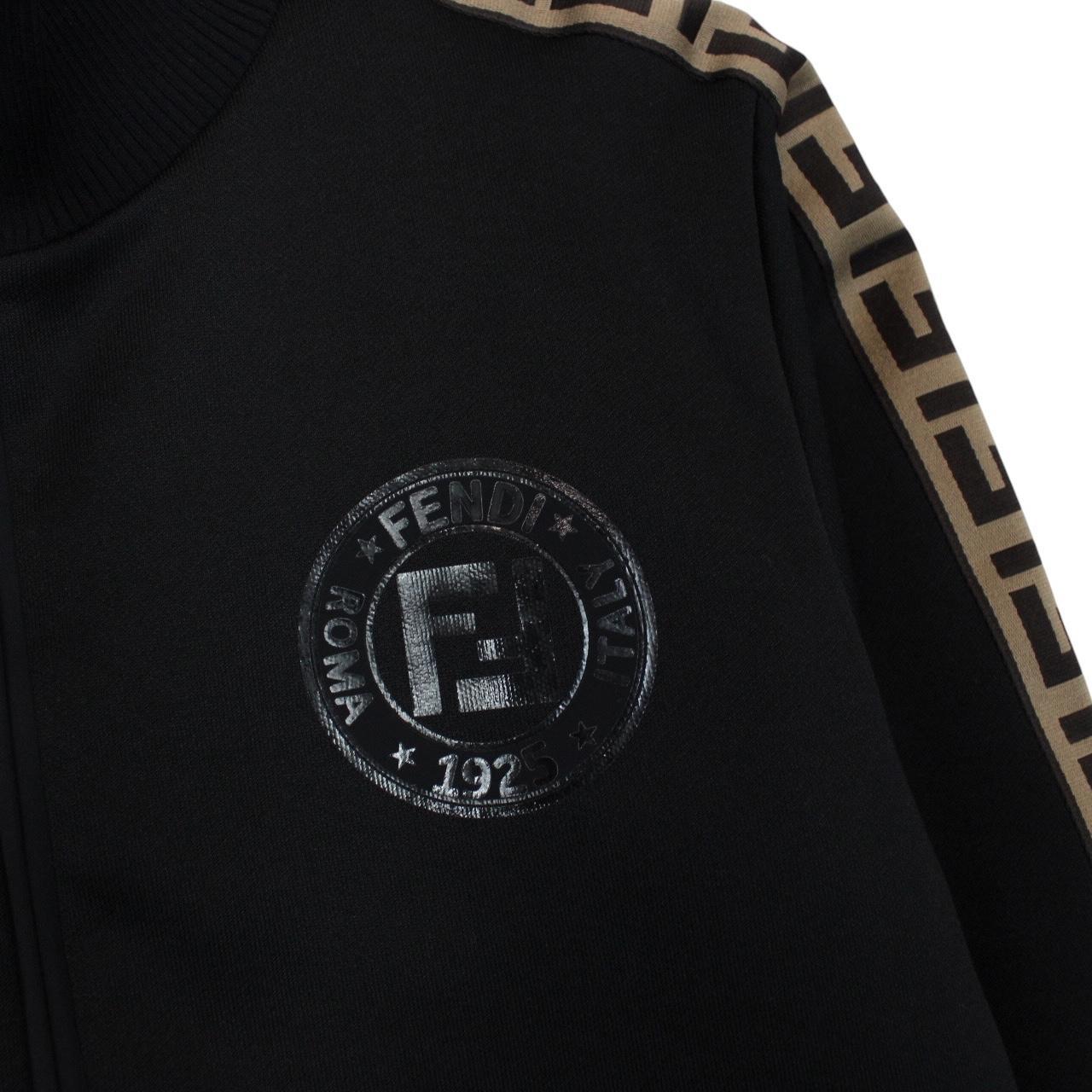 Fendi black and brown track jacket with Zucca monogram pattern and full zip.