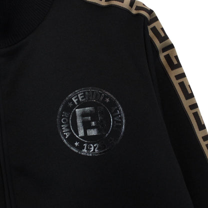 Fendi black and brown track jacket with Zucca monogram pattern and full zip.