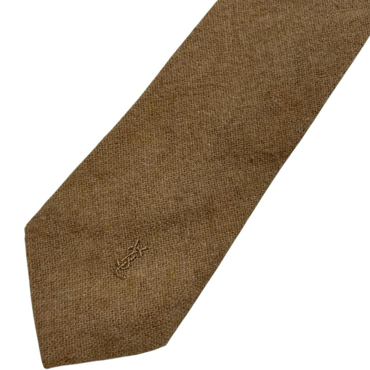 Yves Saint Laurent tan brown tie polyester/wool blend with subtle texture.