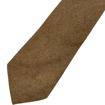 Yves Saint Laurent tan brown tie polyester/wool blend with subtle texture.