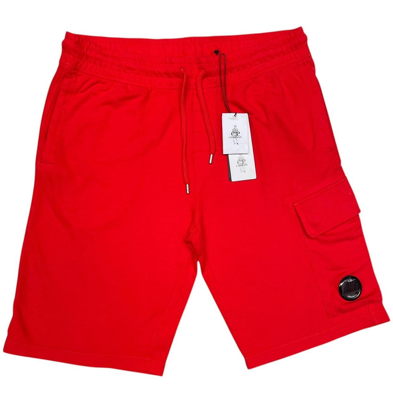 CP Company Red Cotton Micro Lens Fleece Jogger Shorts