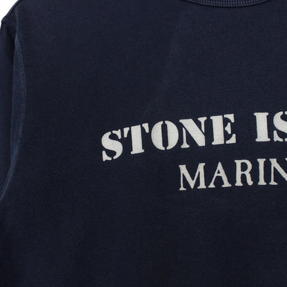 Stone Island navy blue sweatshirt with logo print and thin cotton material.