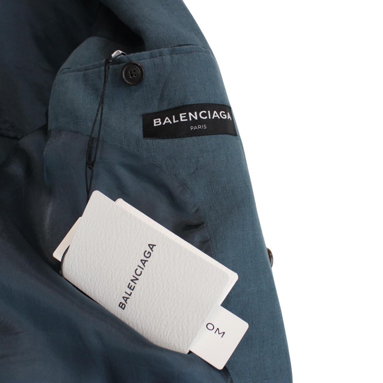 Balenciaga Teal Blue Linen Double Breasted Blazer Jacket