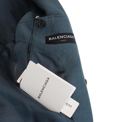 Balenciaga Teal Blue Linen Double Breasted Blazer Jacket