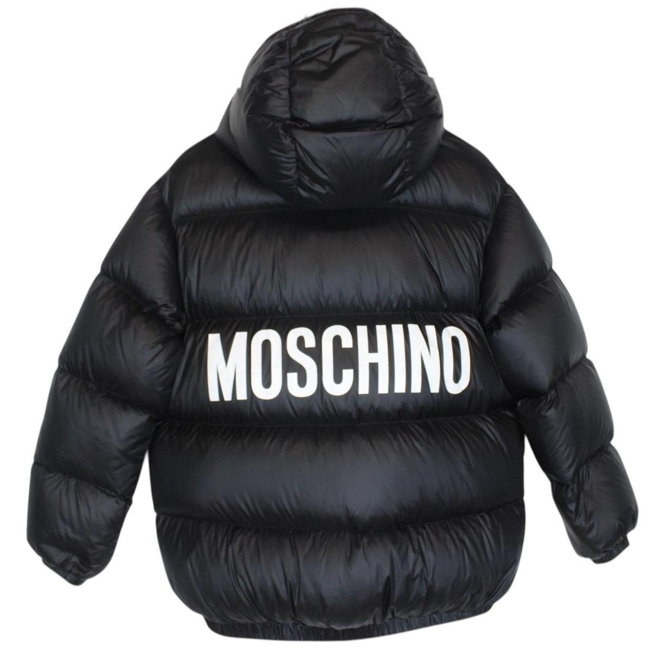 Moschino Black and White Full Zip Logo Print Puffer Jacket