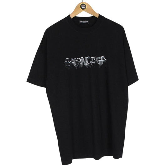 Balenciaga Black Slime Logo Print Short Sleeve Cotton T-Shirt