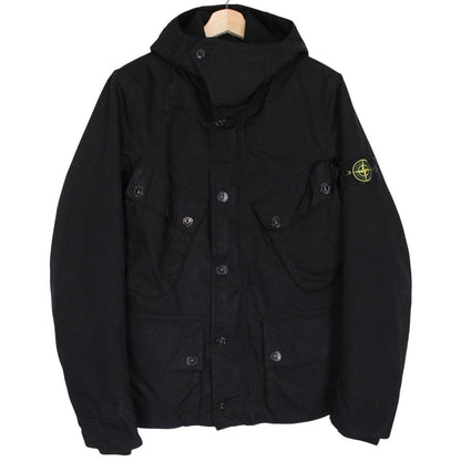 Stone Island black full zip jacket with multi pockets and compass logo detail.