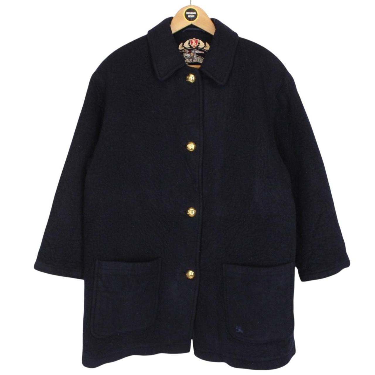 Vintage 90s Burberry Navy Blue Lambswool Coat