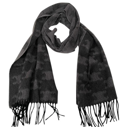 Celine Grey and Black Triomphe Fringed Monogram Cashmere Wool Scarf