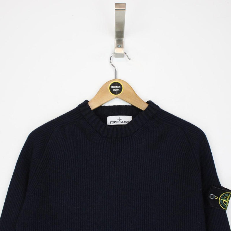 Stone Island AW 2016 Navy Blue Ribbed Wool Knit Jumper