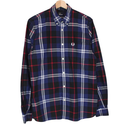 Fred Perry Navy Blue Check Long Sleeve Cotton Shirt