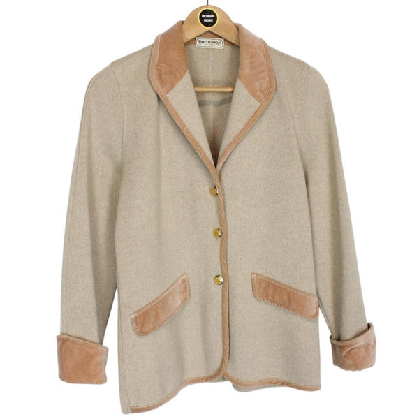 Vintage 80s Burberry Tan Brown Merino Wool/Acrylic Knit Jacket
