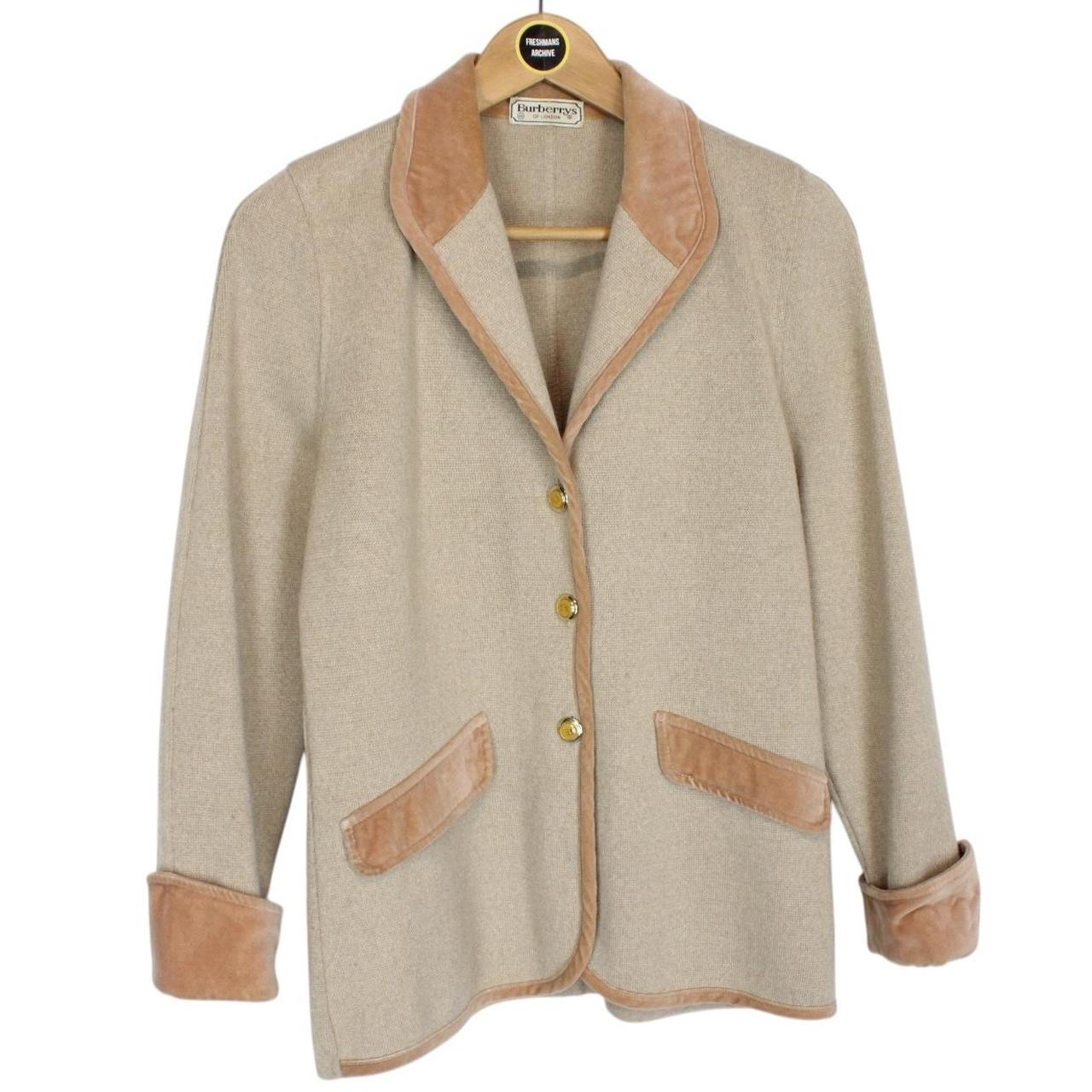 Vintage 80s Burberry Tan Brown Merino Wool/Acrylic Knit Jacket