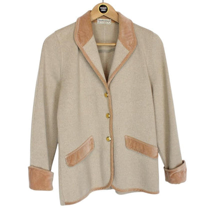 Vintage 80s Burberry Tan Brown Merino Wool/Acrylic Knit Jacket
