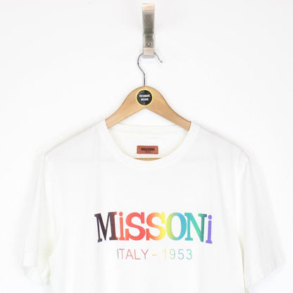 Missoni White and Multicoloured Logo Print Short Sleeve Cotton T-Shirt