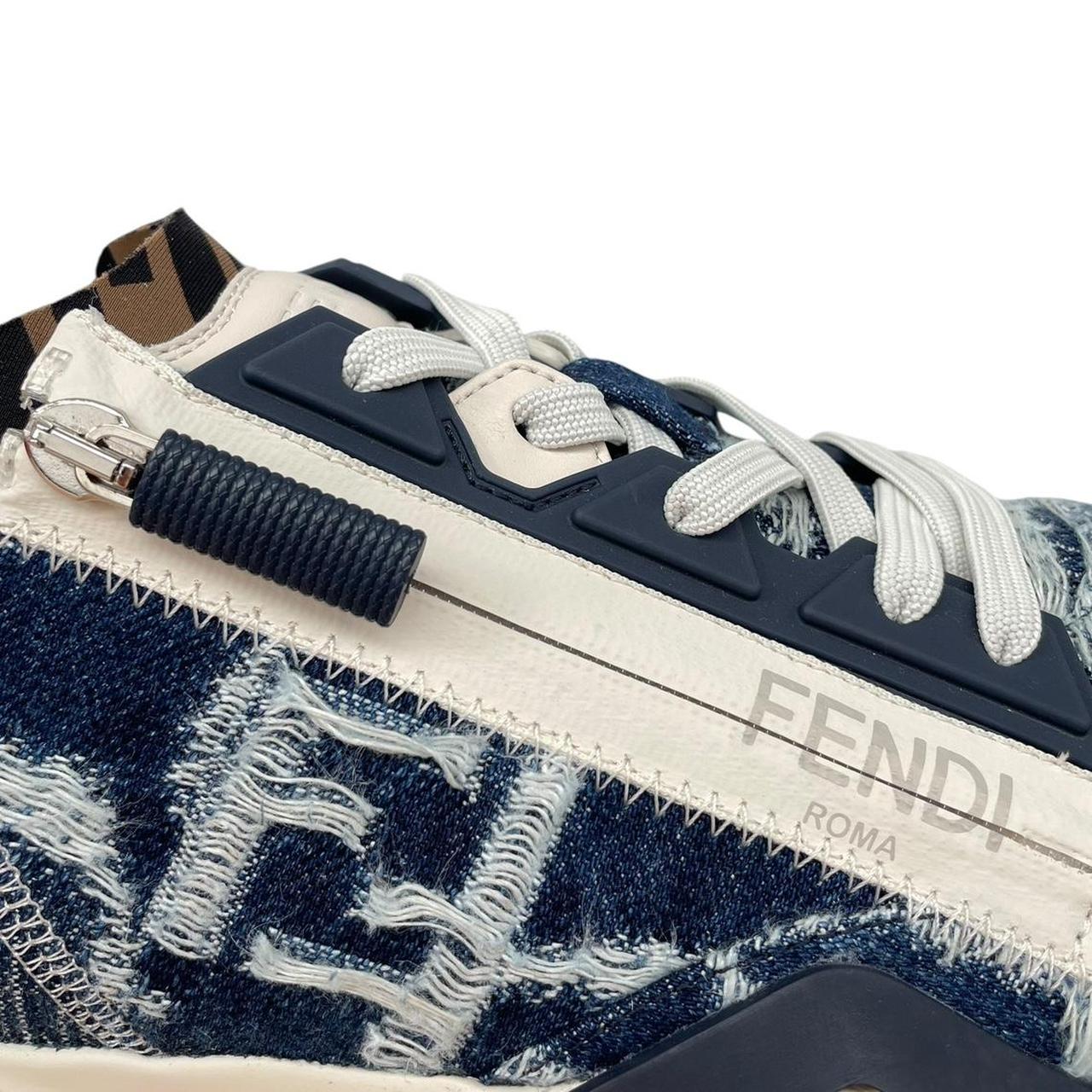 Fendi Flow Navy Blue and Cream Fabric and Leather Trainers