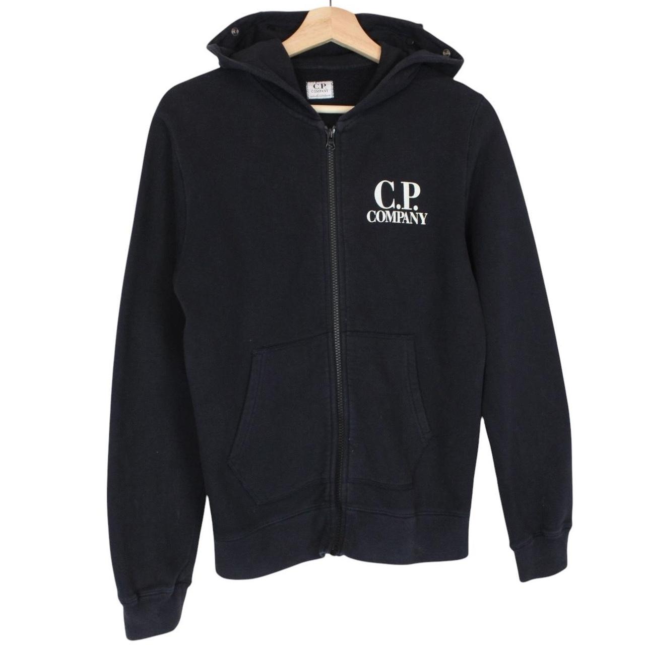 CP Company Black Cotton Logo Print Full Zip Hoodie Jumper