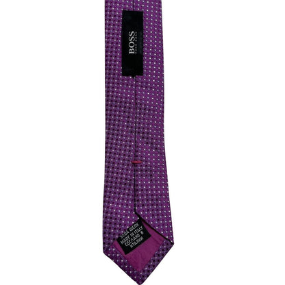 Hugo Boss purple silk tie with smooth texture and subtle sheen.
