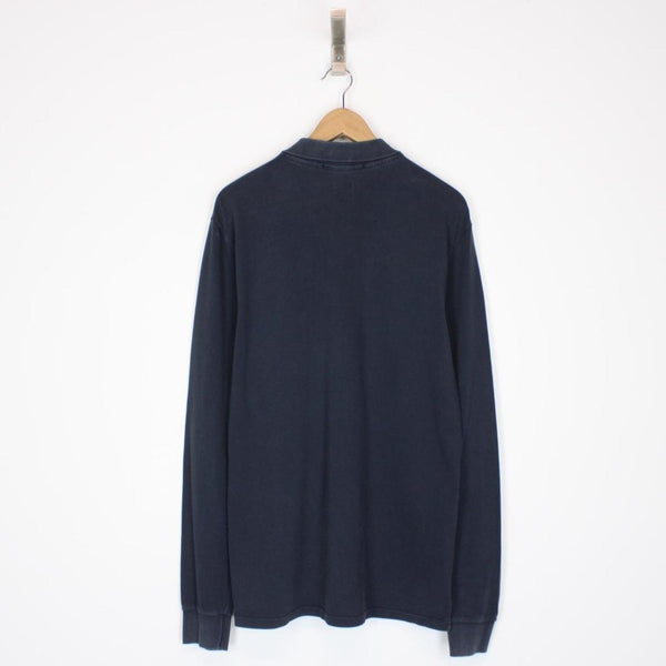 CP Company Navy Blue Logo Long Sleeve Polo Shirt