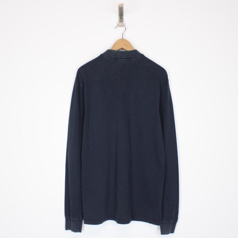CP Company Navy Blue Logo Long Sleeve Polo Shirt