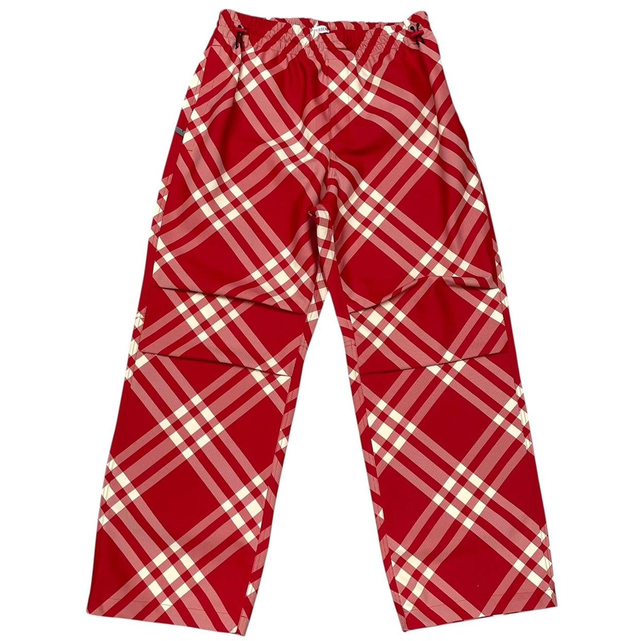 Burberry Red and Cream Nova Check Wide Leg Fit Nylon Cargo Trousers